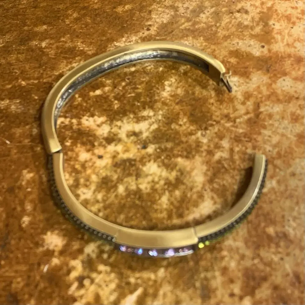 Heidi Daus Bangle Bracelet Brushed Bronze with Swarovski Pink & Green Crystals - Picture 7 of 10